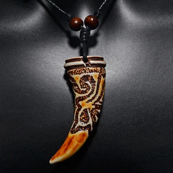 FX009 Elfenben halskæde Udskæring dekorativt mønster vedhæng Retro Smykker Afrika Tribal style Efterligning Yak Ben halskæde Amulet