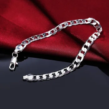 Fabrikken direkte mode 925 sterling sølv Armbånd til mand, kvinde, 8MM geometriske side chain-Luksus smykker Bryllup, fest, gaver