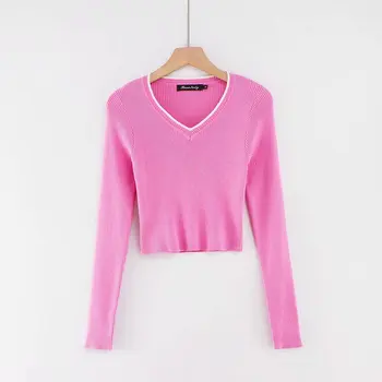 Falder 2020 afgrøde top sweater kawaii søde trøjer strikket sweater pink pullover beskåret trøjer vintage sexet toppe for kvinder