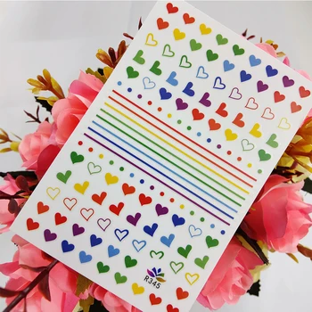Farverige Kærlighed Hjerte 3D Stickers til Negle Design Selvklæbende Neon Linje, Cirkel Nail Art Decoraciones Manicure Skydere Folie Tips