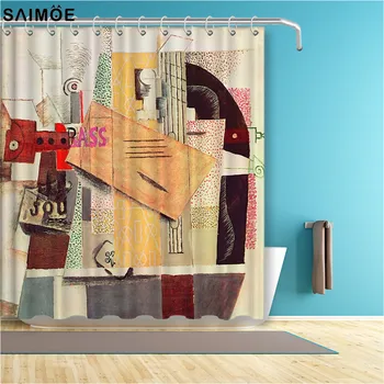Farverige Vintage Picasso Badeværelse Gardin 3D Abstrakte Vandtæt Polyester Stof Badekar badeforhæng Home Decor Bruser Sæt