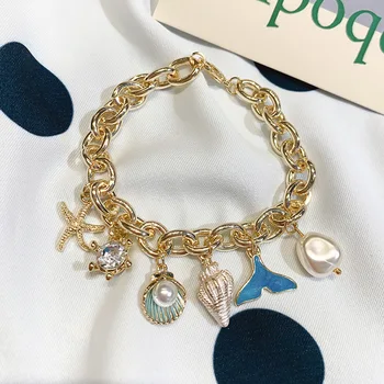 Fashion Design Guld Kæde Link Sea Shell Fisk Perler Armbånd & Armbånd Pulseras Mujer Smykker til Kvinder