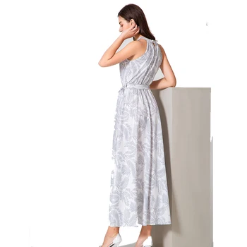 Fashion Sommer Kjole til Kvinder Casual Trykt Fjer Mønster Halterneck Kjoler Løs Vinger Mode Søde Damer Long Beach Dress
