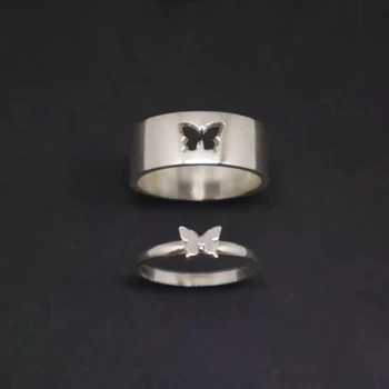 Fashion Sølv Farve Par Ringe til Mænd, Kvinder, Søde Hule Sommerfugl Ring Fly Finger Ring Engagement Ring, Bryllup Smykker