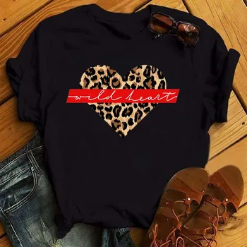 Fashion T-shirts Spoof Læber Leopard Grafisk T-Shirt Kvinder Toppe Sort Rund Hals t-Shirts Kys Leopard Læbe Sjove Piger Tshirt
