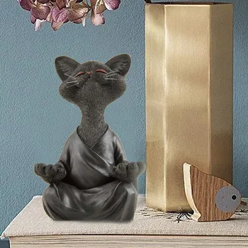 Finurlige Sort Buddha Kat Figur Meditation, Yoga Collectible Lykkelig Kat, Indretning, Kunst, Skulpturer Have Statuer Home Decor 2021