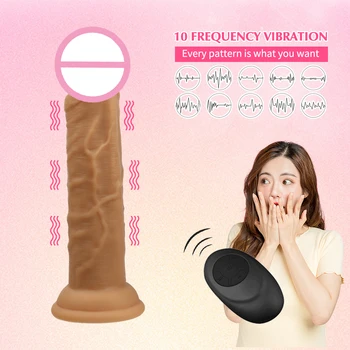 Fjernbetjeningen Dildo Vibrator Hud Følelse Penis 10 Tilstande Kvindelige Masturbator Vagina G-spot Stimulator, Voksen Sex Legetøj til kvinder