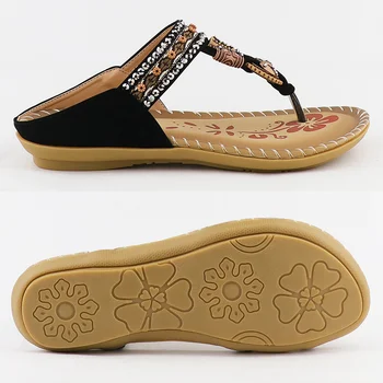 Flade sandaler til kvinder sko, Sandaler, Klip-Klappere Blødt Metal dekoration Rhinestone etnisk stil Elastik Sommer sandaler 2021