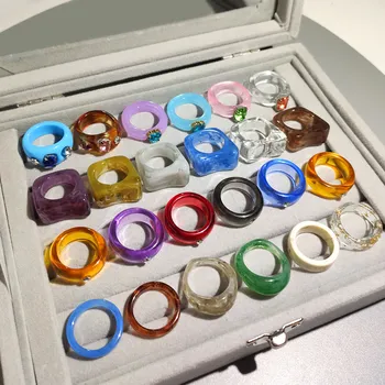 Flatfoosie Mode Kreative Farverige Akryl Harpiks Ringe koreanske Geometrisk Runde, Firkantede Ringe til Kvinder, Piger Smykker Gave