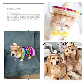 Flerfarvet Hund Kat Mexicanske Halm Sombrero Hat Pet Justerbar Spænde Kostume Hawaii Stil Hat For Hunde, Kat Kostume Tilbehør