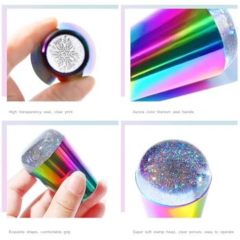 Flot Laser Aurora Håndtere Holografiske Gennemsigtig Nail Art Gelé Stamper Skabelon Billede Overførsel Manicure Tilbehør Værktøjer