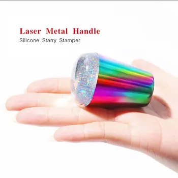 Flot Laser Aurora Håndtere Holografiske Gennemsigtig Nail Art Gelé Stamper Skabelon Billede Overførsel Manicure Tilbehør Værktøjer
