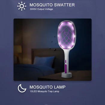 Flyve-Swatter Mosquito El-Ketcher 3000v Med Uv-Lampe Usb-1200mah Genopladelige Myg Fælde Sommeren Flyve-Swatter Fælde