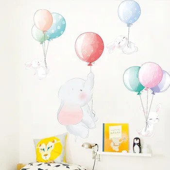 Flyvende Ballon Elefant Wall Stickers til Børn værelser Børnehave Wall Decor Tegnefilm Kanin Vinyl, PVC vægoverføringsbilleder Hjem Dekoration