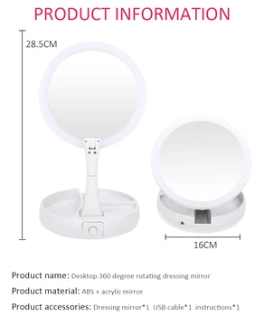 Foldbar USB-Opladning, eller Battery Led-Spejl Makeup Hvid Forfængelighed makeup-Spejl med Lys 7X Forstørrelse Tabel Spejle