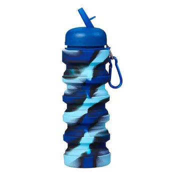 Foldbar vandflaske Tætte Fold Silikone Søde Vand Flasker Kids Cup med Halm Udendørs Vandreture Camping 500ml/17oz R2007