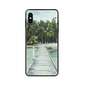 For Galaxy S5 S6 S7 S8 S9 S10 S10e S20 kant Lite Plus Ultra Tropiske Ø Palm Tree Beach TPU Sort Soft-Phone Cover Sag