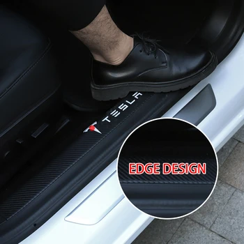 For Tesla Model 3 2021 Bil Læder Foran Bageste Dør Karmen Beskyttende Klistermærker Bil Anti Kick Pad Side Edge Protector Film Klistermærker