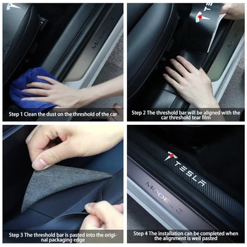 For Tesla Model 3 2021 Bil Læder Foran Bageste Dør Karmen Beskyttende Klistermærker Bil Anti Kick Pad Side Edge Protector Film Klistermærker