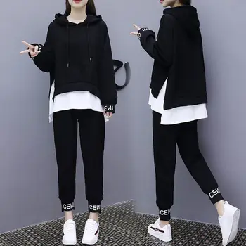 Forår Og Efterår Koreanske Version Plus Size Træningsdragt Kvinder 2021 Mode, Hip-Hop To Delt Sæt Kvinder Casual Sports Passer Til Kvinder