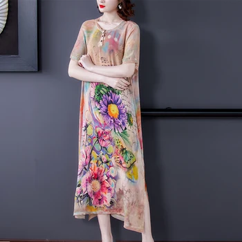 Forår, Sommer, Strand 4XL Plus Size Bane Maxi Kjole 2021 Blomstret Vintage Mulberry Silke Kjole til Elegante Kvinder Bodycon Part Vestidos