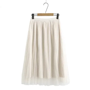 Foråret 2021 Kvinder Nederdele, Oversize Mode Afslappet Tøj Kvindelige Velour Fold Mesh Nederdel Falda De Mujer