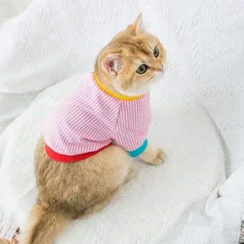 Foråret og sommeren ny pet-to-benede tøj plaid hit farve T-shirt foråret kat tøj lille hund killing / kat tøj