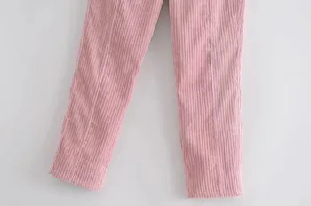 Fransk Vintage Fløjlsbukser Bukser Efteråret Kvinde, Høj Talje Ankel Længde Små Blyant Bukser Pink