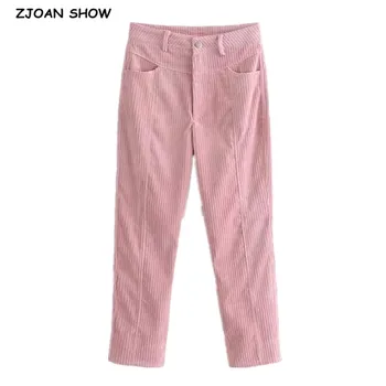 Fransk Vintage Fløjlsbukser Bukser Efteråret Kvinde, Høj Talje Ankel Længde Små Blyant Bukser Pink