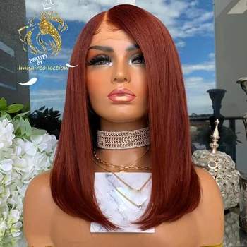Fremhæve Rød Brun Farve Lige Parykker Til Kvinder Brasilianske Remy Human Hair 13x4 Blonder Foran Lige Bob Wig Preplucked