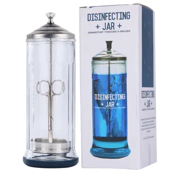 Frisør Sakse Flaske Sterilisator Frisør-Rengøring Jar Desinfektion Flaske Rustfrit Stål Glas Låg Rengøring Tilbehør