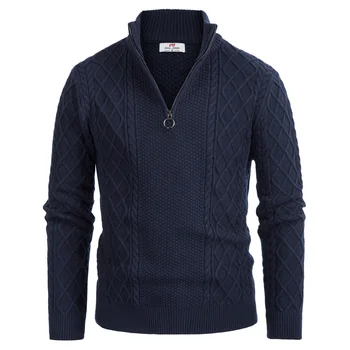 Fritids-Jumpere Toppe Mænd Turtleneck Sweater Kabel & Diamond Pattern Zip-up-Hals Strik Mandlige Pullovere Sweater Nye 2020-Mand