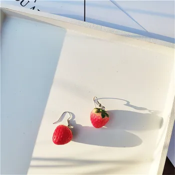Frugt Jordbær Øreringe Kvindelige Dejlig Pige Simulering Røde Jordbær Dingle Øreringe Til Kvinder Fine Smykker DIY Tilbehør