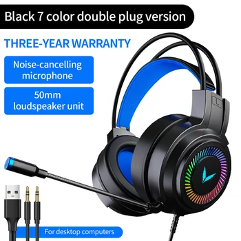 G60 Gaming Headsets Gamer Hovedtelefoner Surround Sound Stereo Kabel Hovedtelefoner USB-Mikrofon Farverige Lys Bærbare PC Spil Headset