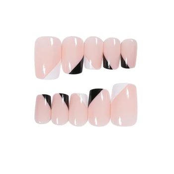 GAM-BELLE Sort Hvid fransk Falske Negle Kvadratisk Form Naturlige Nude Tryk På Negle Med Lim Fuld Dækning Manicure Skønhed Værktøjer