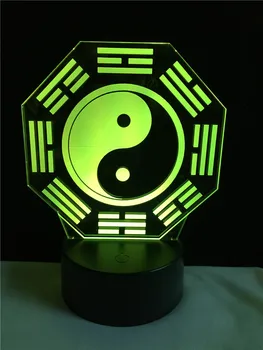 GAOPIN Religon Tai Chi Otte Diagrammer Tro Decoratative 3D belysning Kabel Gave LED USB Humør Nat Lys Flerfarvet bordlampe