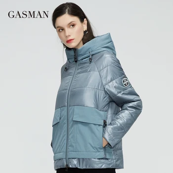 GASMAN Nye Kvinder er forår jakker 2021 Kort solid farve outwear lomme hooded coat kvinder casual mode kvindelige jakke 81070