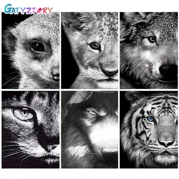 GATYZTORY Maling Af Numre Til Voksne, Børn, Dyr, Billede, Tegning Home Decor Tiger Wolf Farve På Lærred Kunst 60x75cm