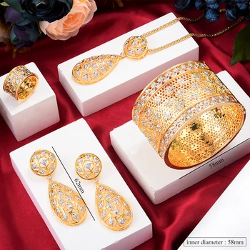 GODKI Nye Charms 4STK Armbånd Ring, Halskæde, Øreringe Sæt Til Kvinder Bryllup Brude Zircon Afrikanske/Indisk/Dubai Brude Smykker Sæt
