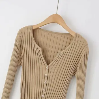 GOPLUS Sweater Kvinder koreanske V-Hals Strikket Kort Cardigan med Lange Ærmer Modetøj Kvinde 2021 Strik Damer Trøjer C9875