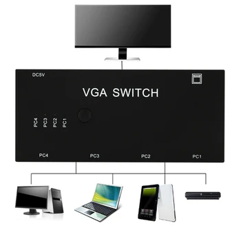 GRWIBEOU 4 In / 1 Out VGA Omskifter 4-Port, VGA-Switch-Boks VGA til Konsoller, Set-top Bokse med 4 Værter Deler 1 Display Bærbare Projektor