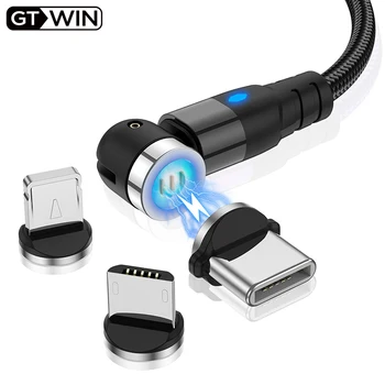 GTWIN 3A Hurtig Opladning Magnetisk USB Kabel Til Iphone Xiaomi Samsung Telefon Magnet Oplader 540 Grad Micro USB Type C Kabel-2M