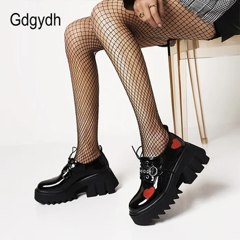 Gdgydh Luksus Mærke Kvindelige Chunky Høje Hæle Pumper Mode Spænde Kæden Punk Platform Sko Til Kvinder Hjertet Søde Gothic Sko