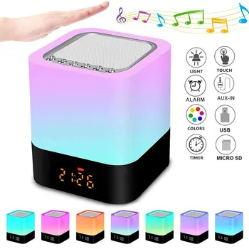 Genopladelige LED Farverige Smart Vækkeur Vejrtrækning Music Night Light Trådløs Bluetooth Højttaler Touch Kontrol sengelampe