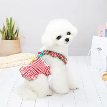 Gitter Hund Tøj Kjole Søde Hunde Tøj til Pet Kostume Tegnefilm Print Forår, Sommer Mode Chihuahua Red Ropa Para Perro