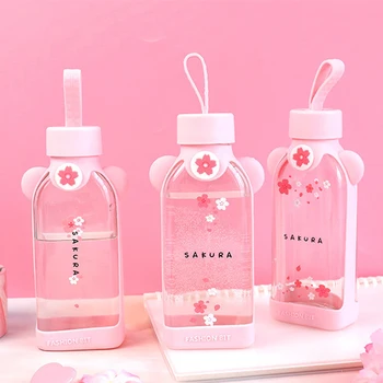 Glas Vand Flaske Cherry Blossom Mønster Gennemsigtig Kreative Søde Pige Bærbare Sport Udendørs Cup Drinkware Dropshipping