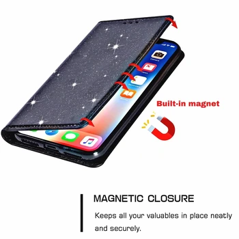 Glitter Læder taske til Samsung Galaxy A52 A72 A22 A82 A32 A51-A71-A12 A42 A21 A31 S21 S20 FE Bling Magnetisk Flip Wallet Cover
