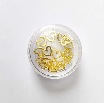 Golden Metal Nail Art Hjerte Charms nail art Tilbehør Rhinestones Negle 3d Design Stickers Ny Flaske Japansk Manicure Decors