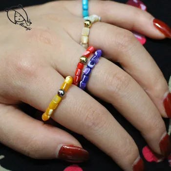 Goth Nyhed Naturlige Shell Ringe til Kvinder med Rustfrit Stål Perle Elastisk Tov, Kæde Håndlavet Mode Smykker Ring Engros