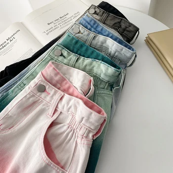 Gradient Denim Shorts Kvinder 2021 Sommeren Nye Womens Fashion koreanske Høj Talje Alle-match En Linje Flanger Vask Vintage Jean Shorts